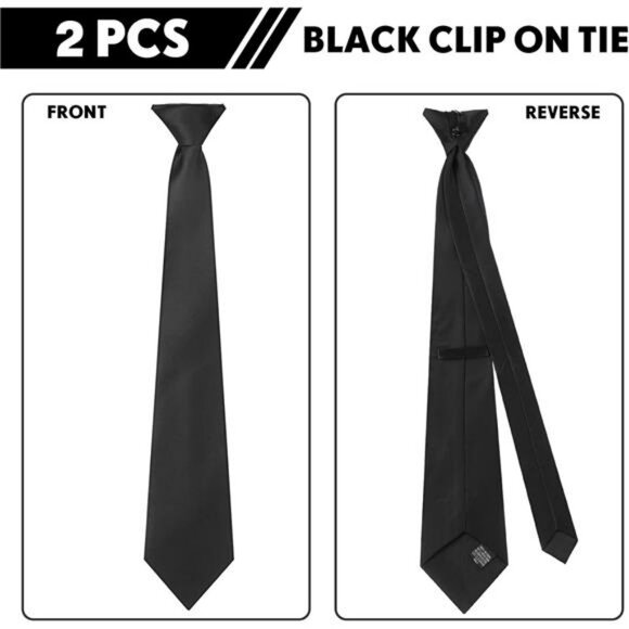 Mens Clip On Ties Pre Tied Solid Color Neckties 20 Inch Office Uniform - Picture 2 of 7